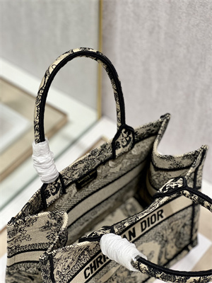 CD Small Book Tote Toile de Jouy Embroidery Beige and Black