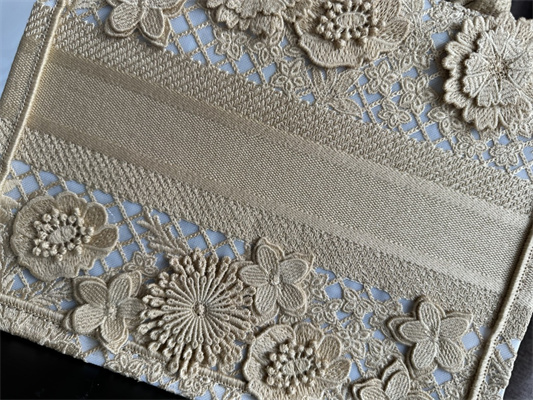 CD Small Book Tote Beige D-Lace Flowers Embroidery With Macrame Effect