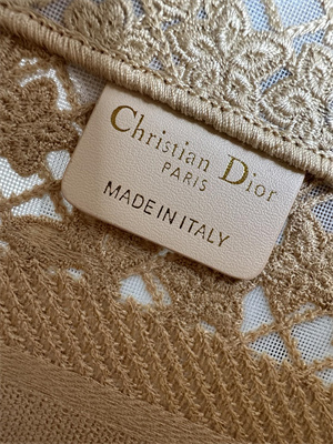 CD Small Book Tote Beige D-Lace Flowers Embroidery With Macrame Effect