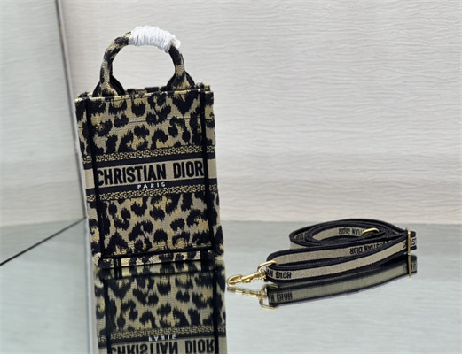 CD Mini Vertical Di.or Book Tote With Strap Beige Multicolor Mizza Embroidery