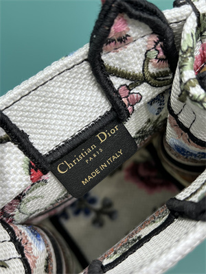 CD Mini Vertical Di.or Book Tote With Strap Petites Fleurs Embroidery White Multicolor