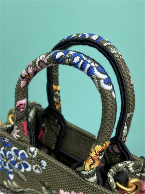 CD Mini Vertical Di.or Book Tote With Strap Petites Fleurs Embroidery Kaki Green Multicolor