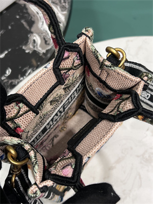 CD Mini Vertical Di.or Book Tote With Strap Petites Fleurs Embroidery Nude Beige Multicolor