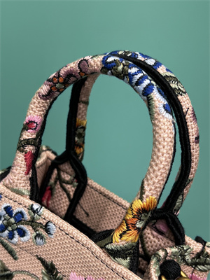 CD Mini Vertical Di.or Book Tote With Strap Petites Fleurs Embroidery Nude Beige Multicolor