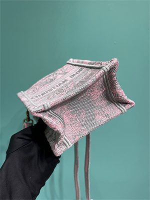 CD Mini Vertical Di.or Book Tote With Strap Toile de Jouy Embroidery Grey and Pink