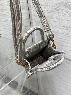 CD Mini Vertical Di.or Book Tote With Strap Grey Oblique Embroidery