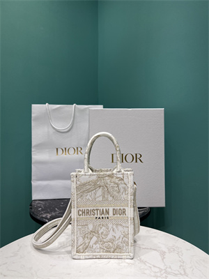 CD Mini Vertical Di.or Book Tote With Strap Jardin d??Hiver Embroidery White and Gold Tone