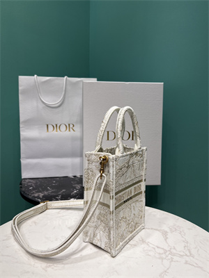CD Mini Vertical Di.or Book Tote With Strap Jardin d??Hiver Embroidery White and Gold Tone
