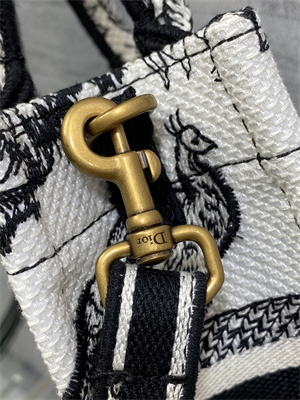 CD Mini Vertical Di.or Book Tote With Strap Voyage Toile de Jouy Embroidery White and Black