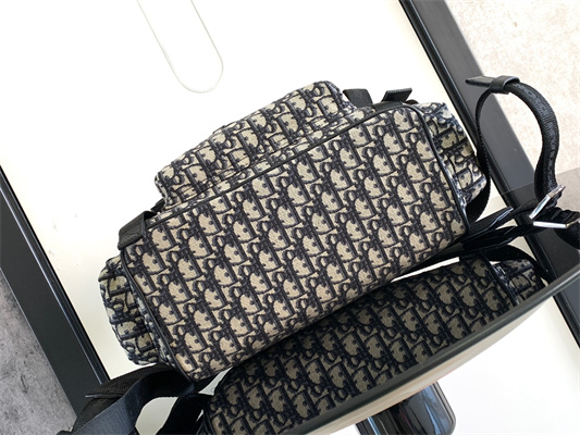 Large Di.or Hit The Road Backpack Beige and Black Oblique Jacquard