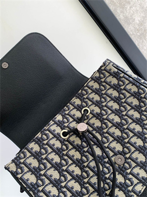 Di.or Saddle Backpack Beige and Black Oblique Jacquard and Black Grained Calfskin