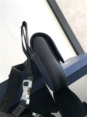 Di.or Saddle Bag Black Grained Calfskin With White Di.or Printing White Stitch