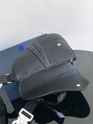 Di.or Saddle Bag Black Grained Calfskin With White Di.or Printing White Stitch