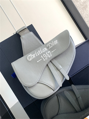 Di.or Saddle Bag Grey Grained Calfskin With Di.or Printing