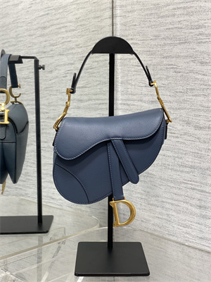 CD Mini Saddle Bag Grained Calfskin Denim Blue Color