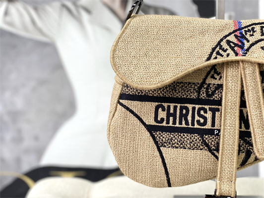 cd saddle bag jute canvas embroidery with D*or union motif beige color