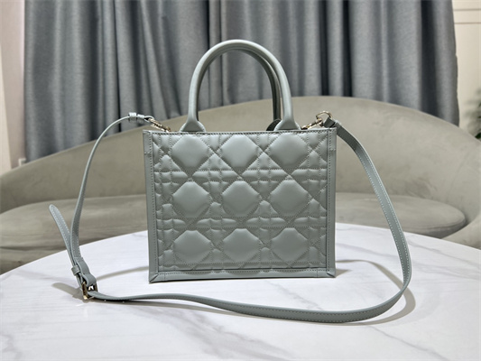 CD Small Book Tote With Strap Macrocannage Calfskin Grey