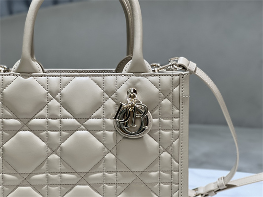 CD Small Book Tote With Strap Macrocannage Calfskin Beige