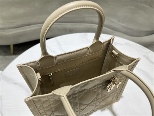CD Small Book Tote With Strap Macrocannage Calfskin Beige