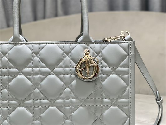 CD Medium Book Tote With Strap Macrocannage Calfskin Grey