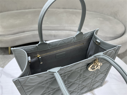 CD Medium Book Tote With Strap Macrocannage Calfskin Grey