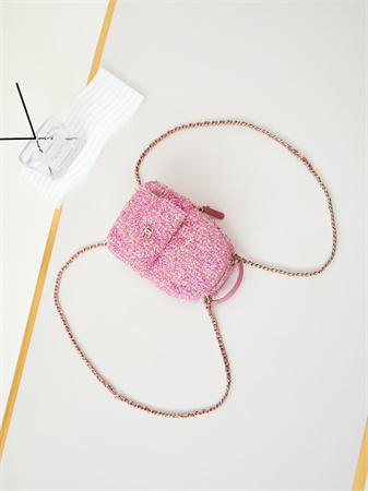 Cha.nel Mini Backpack Tweed Gold-Tone Metal Pink AP3753