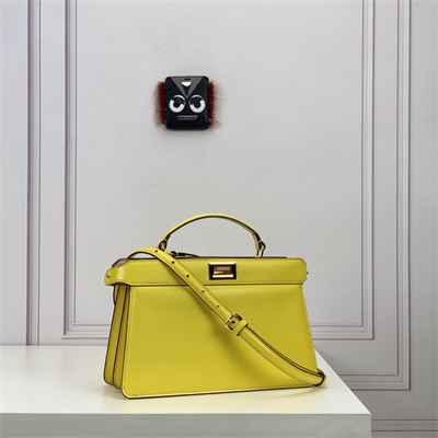 Fen.di Peekaboo ISeeU East-West Leather Bag Yellow Color