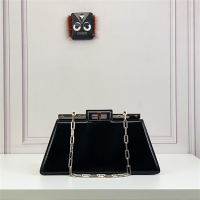 Fen.di Peekaboo Cut Medium Leather Bag Black Color
