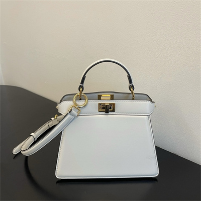 Fen.di Peekaboo ISeeU Petite Leather Bag White Color