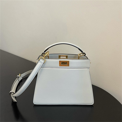 Fen.di Peekaboo ISeeU Petite Leather Bag White Color
