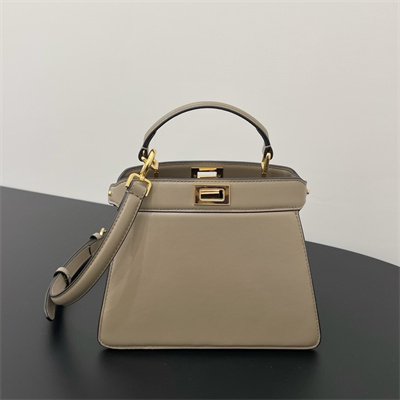 Fen.di Peekaboo ISeeU Petite Leather Bag Dove Grey Color
