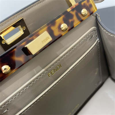 Fen.di Peekaboo ISeeU Petite Leather Bag Dove Grey Color