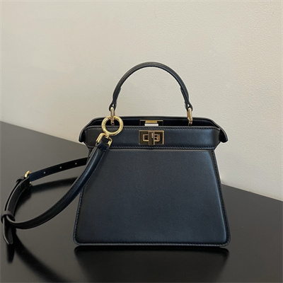 Fen.di Peekaboo ISeeU Petite Leather Bag Black Color