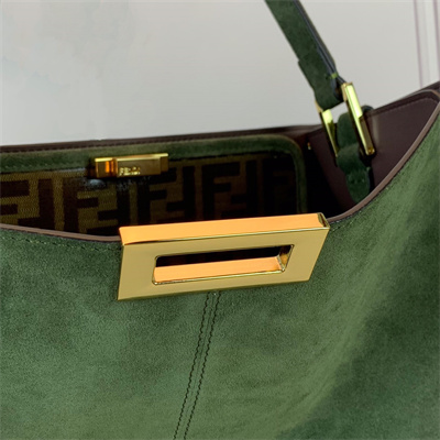 Fen.di Peekaboo X-Lite Large Suede Leather Bag Green Color