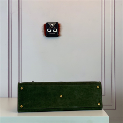 Fen.di Peekaboo X-Lite Large Suede Leather Bag Green Color