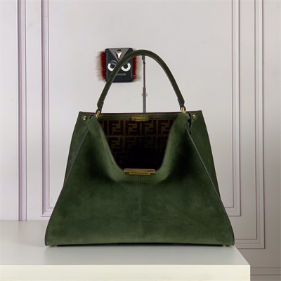 Fen.di Peekaboo X-Lite Large Suede Leather Bag Green Color