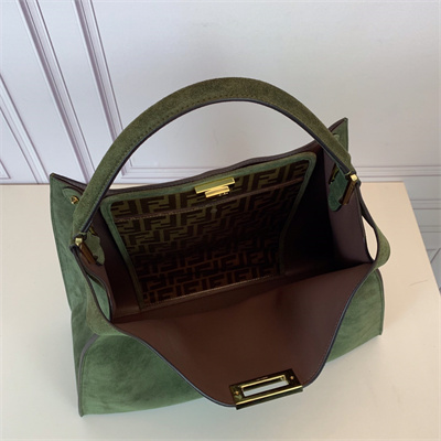 Fen.di Peekaboo X-Lite Large Suede Leather Bag Green Color