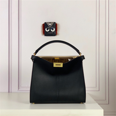 Fen.di Peekaboo X-Lite Medium Leather Bag Black Color