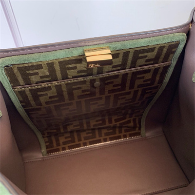 Fen.di Peekaboo X-Lite Medium Suede Leather Bag Green Color