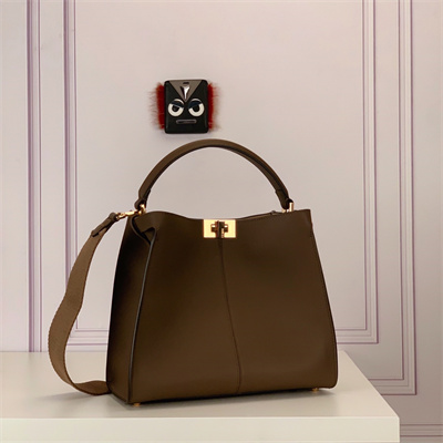 Fen.di Peekaboo X-Lite Medium Leather Bag Brown Color