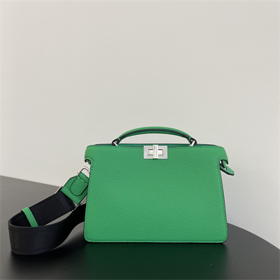 Fen.di Peekaboo ISeeU XCross Leather Bag Green Color