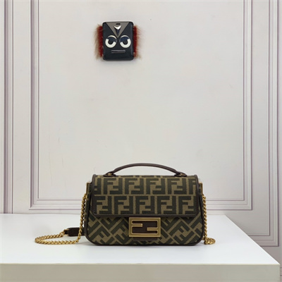 Fen.di BAGUETTE CHAIN MIDI Brown FF Jacquard Fabric Bag