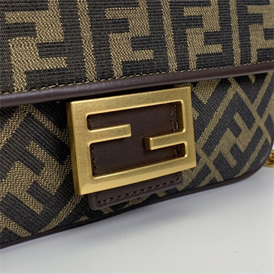 Fen.di BAGUETTE CHAIN MIDI Brown FF Jacquard Fabric Bag