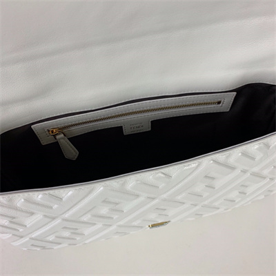 Fen.di BAGUETTE Large Bag White Nappa Leather With FF Motif