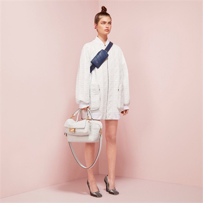 Fen.di BAGUETTE Large Bag White Nappa Leather With FF Motif