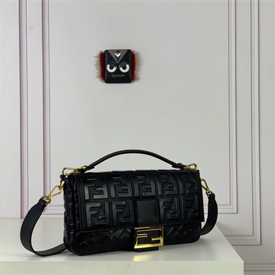 Fen.di BAGUETTE Large Bag Black Nappa Leather With FF Motif