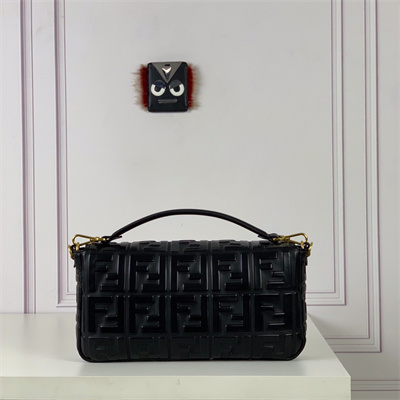 Fen.di BAGUETTE Large Bag Black Nappa Leather With FF Motif
