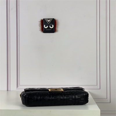 Fen.di BAGUETTE Large Bag Black Nappa Leather With FF Motif