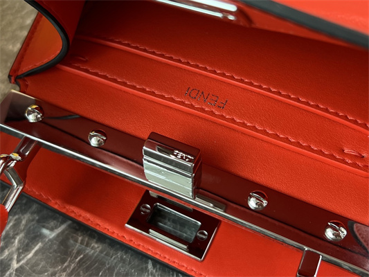 Fen.di Peekaboo ISeeU Petite Leather Bag Orange Color