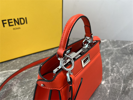 Fen.di Peekaboo ISeeU Petite Leather Bag Orange Color